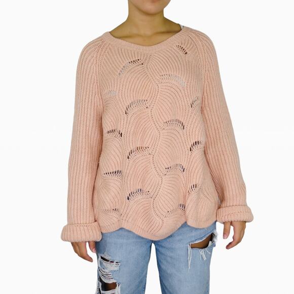 A New Day Pink Open Knit Sparkle Sweater Crewneck Blush Pink Small - Picture 6 of 7